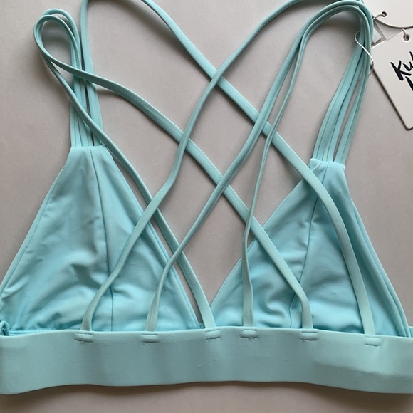 NWT Kulani Kinis Triangle Bikini Top 127 Tri Cross Back Skye Blue Size Small - Picture 6 of 11